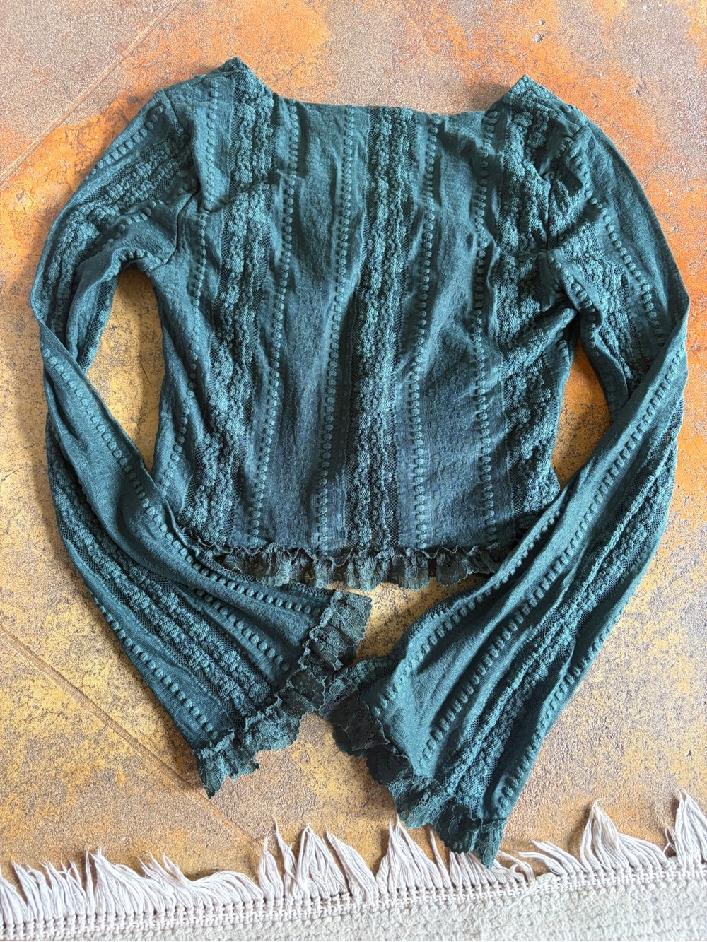 Altar'd State Emerald Green Lace Tie-Front Crop Top - Picture 3 of 4